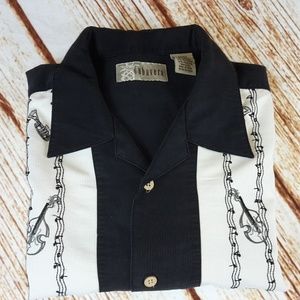 Cubavera Mens M Black & Cream Embroidered Shirt